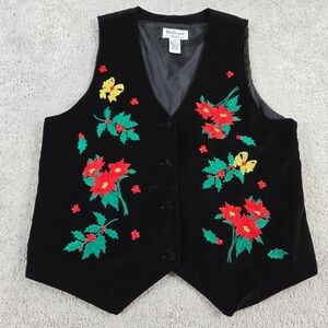 Vintage Westbound Petites Black Velvet Christmas Winter Vest Womens Small